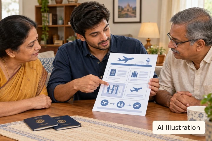A one-page airport instruction sheet for parents: build it around the real journey