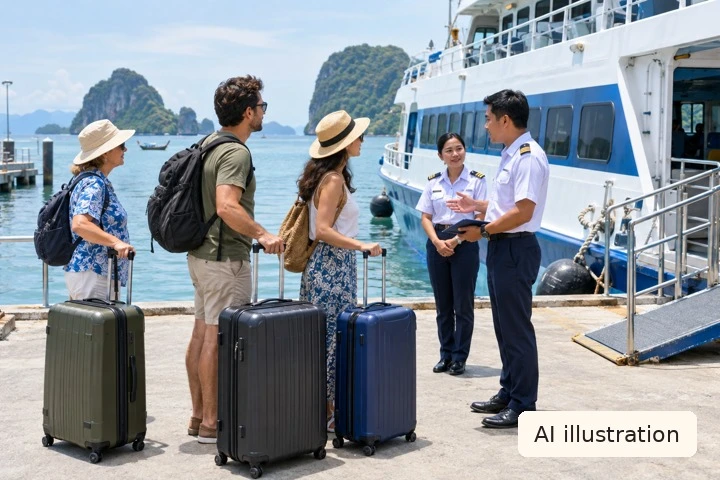बड़े सूटकेस के साथ फी फी: नाव और होटल तक आखिरी हिस्सा चुनें - Trip Keeper